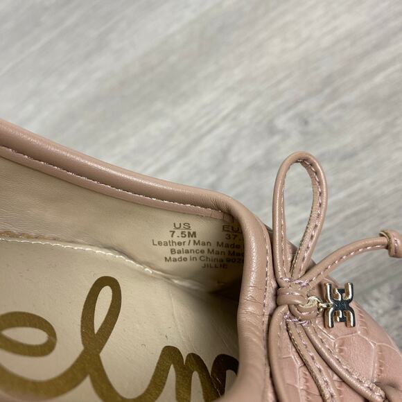 Sam Edelman Taupe Pink Croc Embossed Leather Square Toe Jillie Flats Sz.7.5 - Picture 11 of 15